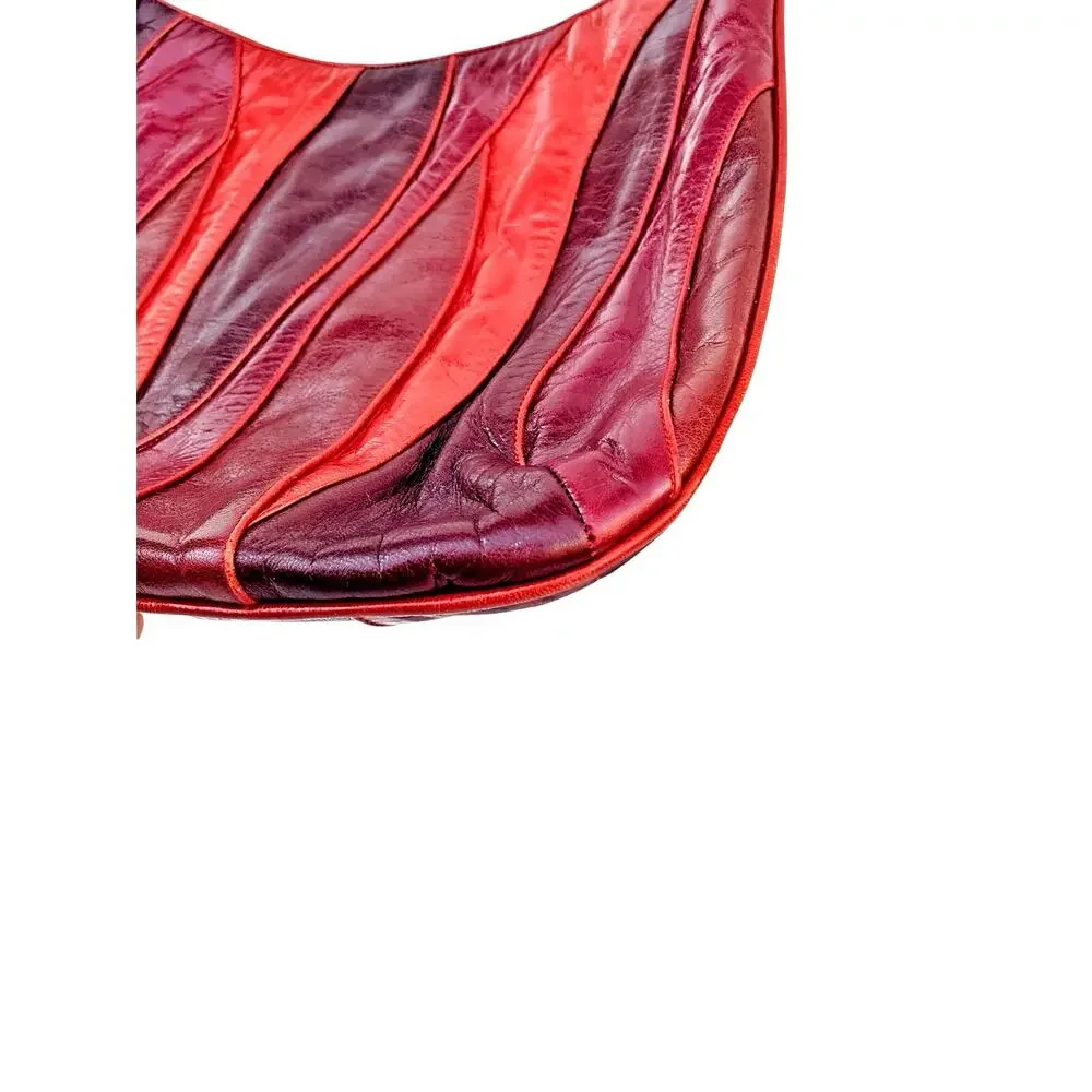 Vintage 1980s Maud Frizon Eel Skin Patchwork Crossbody Italy Red & Oxblood Purse